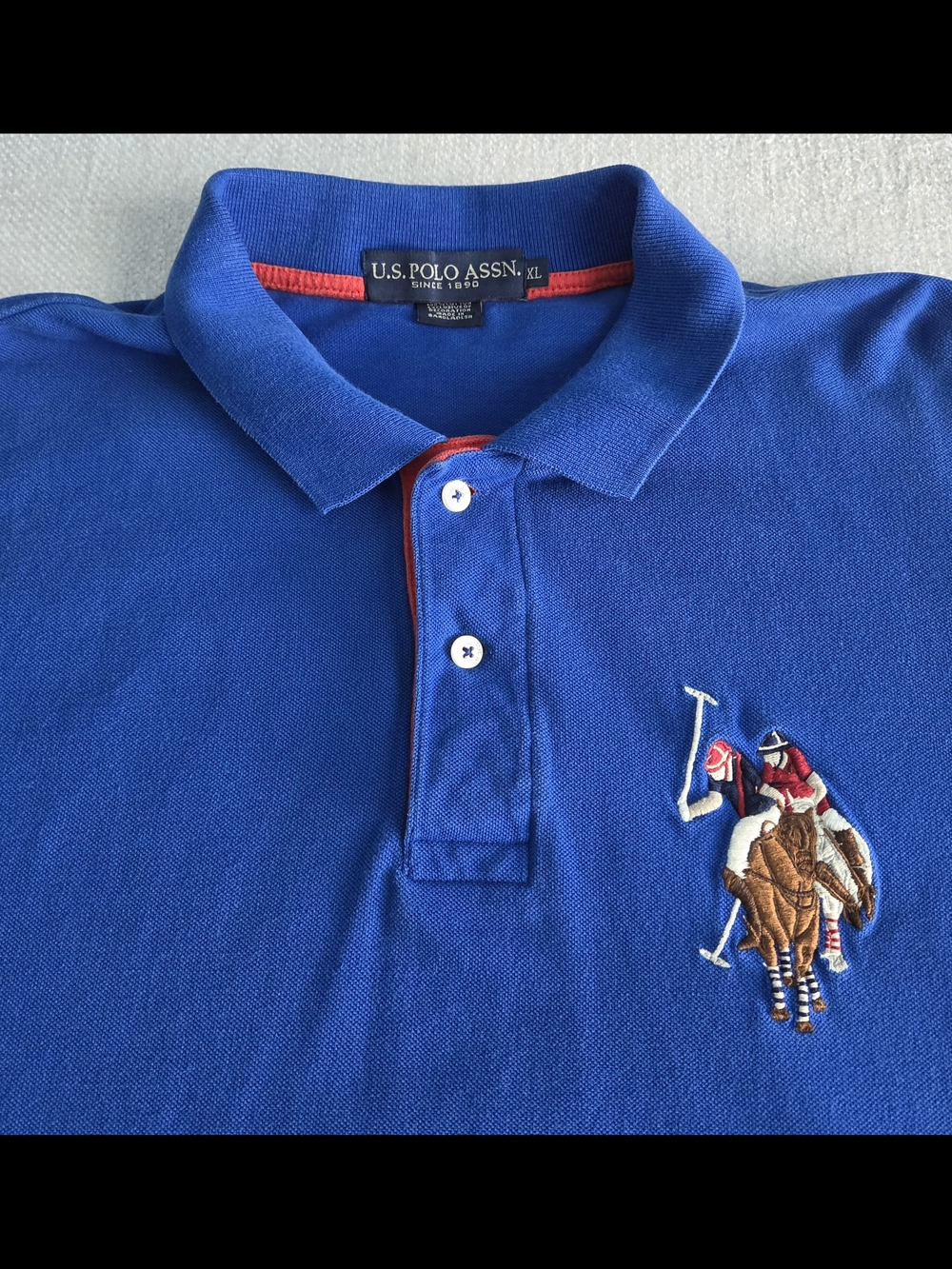 U.S. Polo Assn Big Logo Polo Shirt Men's XL Blue Short Sleeve Pony Rugby Cotton